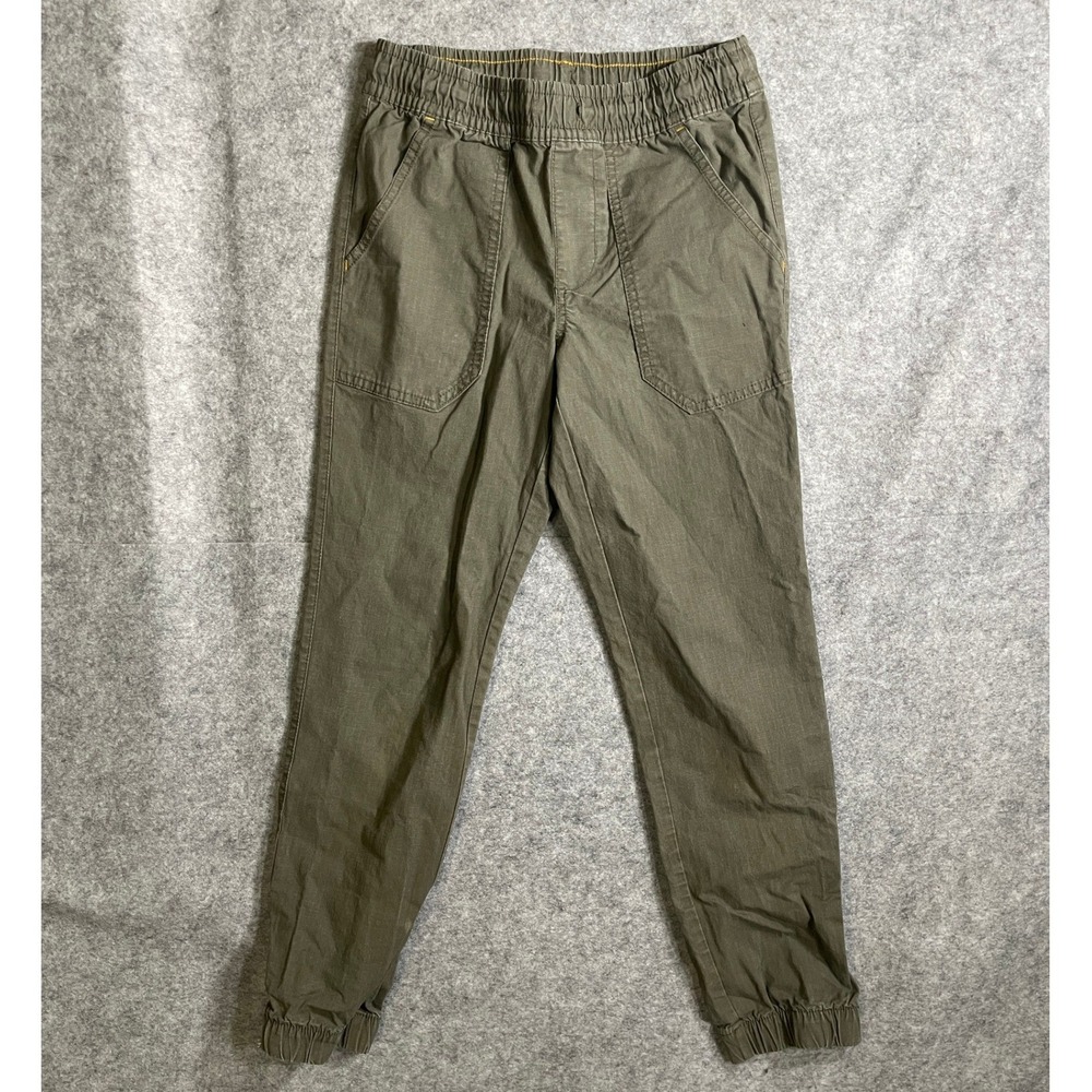 Olive Green Ripstop Jogger Pants Elastic Waist Utility Tapered Cuffs XS